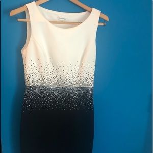 Calvin Klein Black and White Embellished Dress